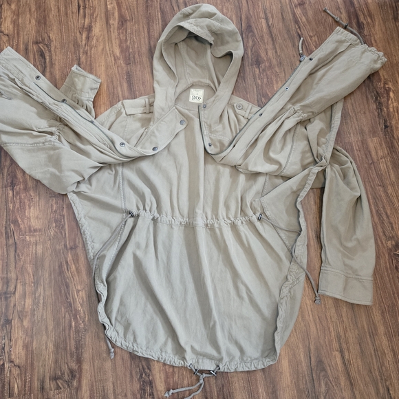 Go> by GoSilk Washable Silk Blend Hooded Jacket Open-Side Utility Anorak Olive - Picture 8 of 16